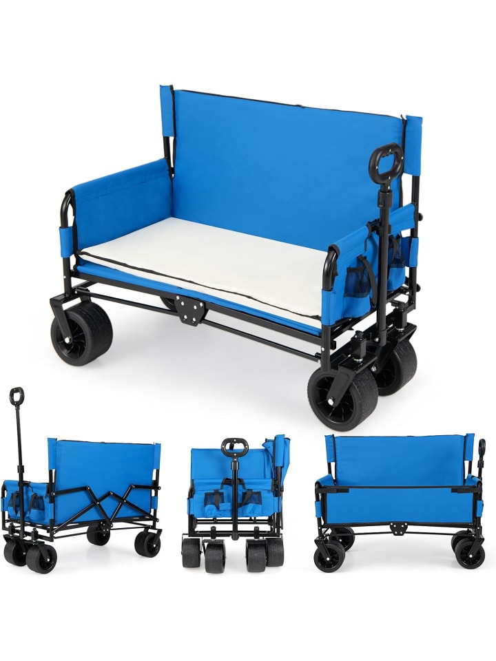 2 in 1 Bollerwagen 85L faltbar mit Sitzbank in Blau
