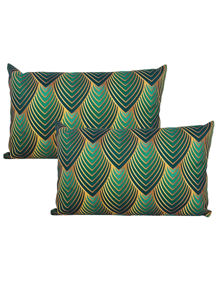 2er Set Outdoor Kissenhülle 30x50cm Motiv in Blatt Grün