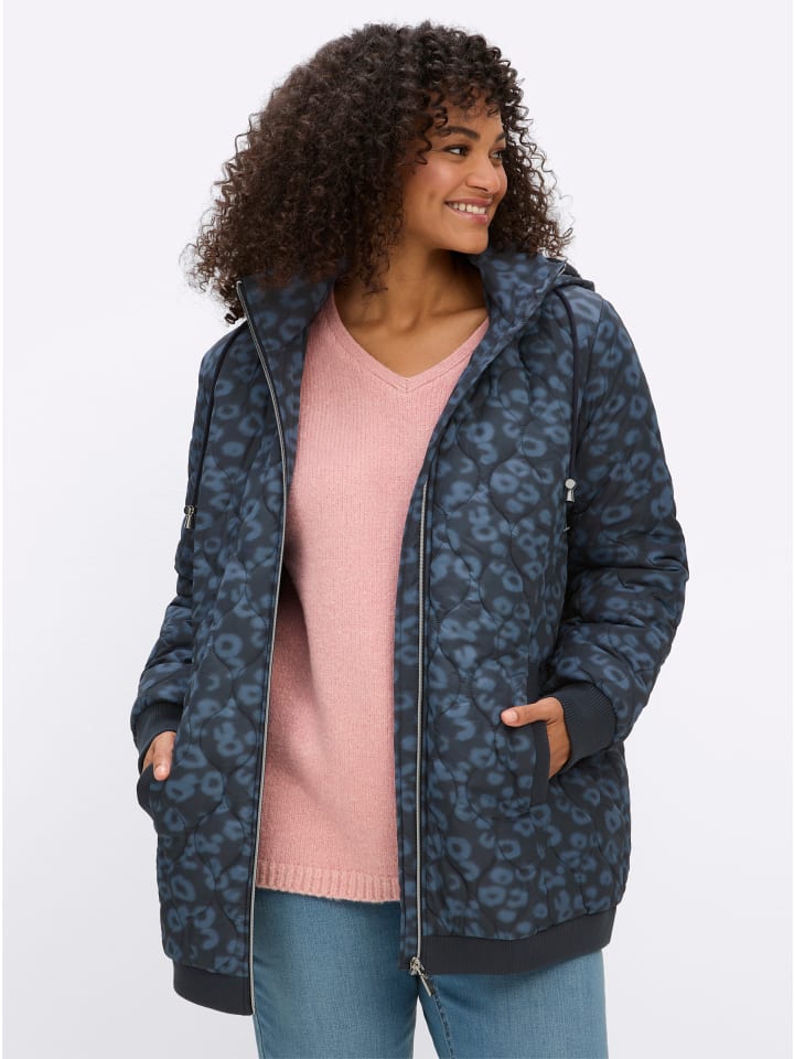 Steppjacke in tiefblau-rauchblau-bedruckt