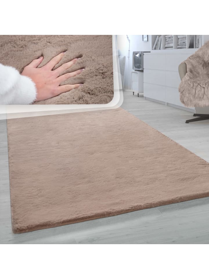 Hochflor Teppich Unifarben schmutzabweisend in Beige