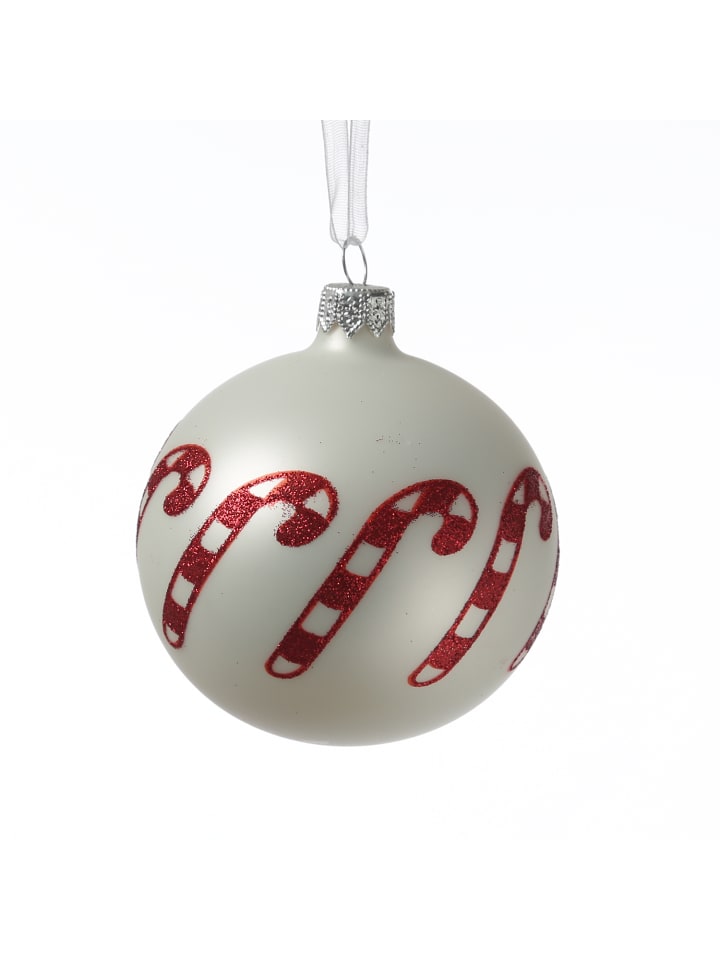 Christbaumkugel Zuckerstange Weihnachtskugel Glas D: 8cm in matt weiß