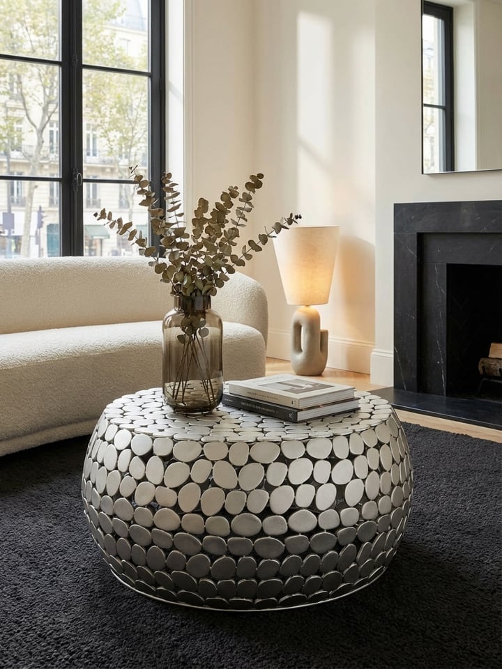 Couchtisch Metall Silber 66x66x32 cm Sofatisch Aluminium, Design