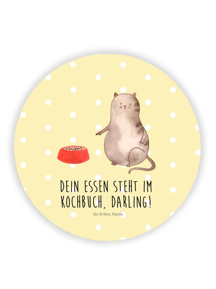 Magnet Katze Fressen mit Spruch in Gelb Pastell