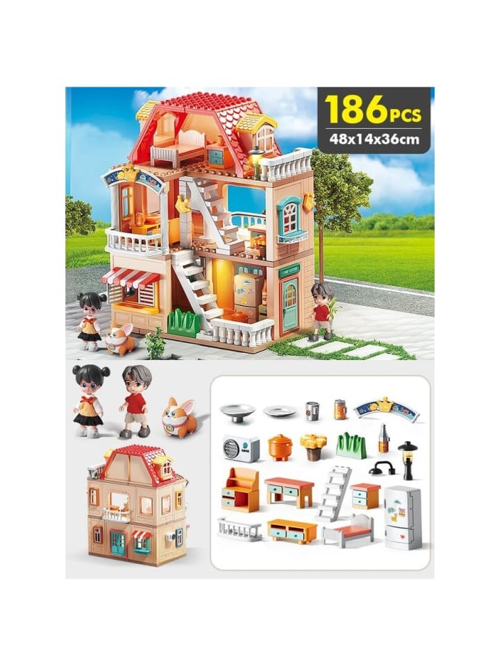 Feelo 1801 Puppenhaus: Landhaus - große Klemmbausteine
