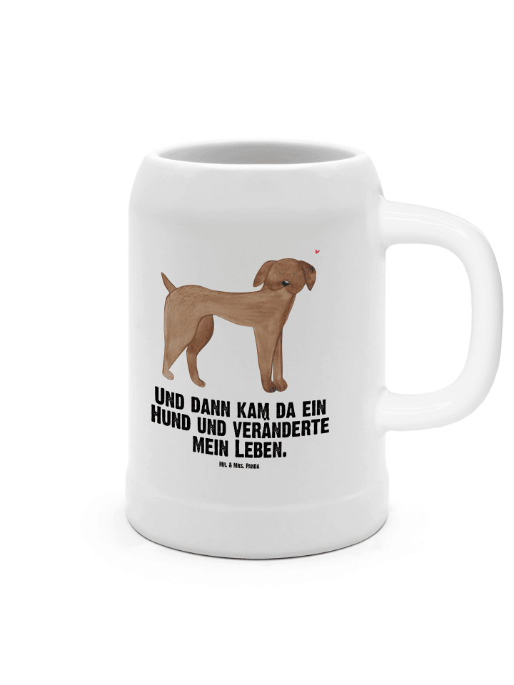 Bierkrug Hund Dogge mit Spruch in Weiß