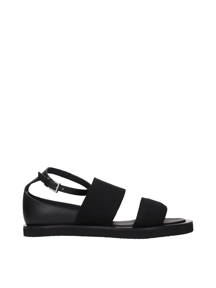 Schwarz Stoff Flache Sandalen