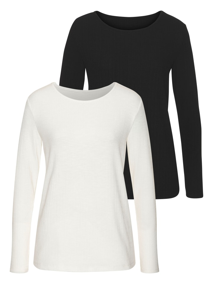 Langarmshirt in schwarz, creme