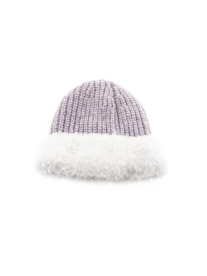 Strickmütze mit weißem Plüsch Wintermütze OneSize für Unisex in Lila