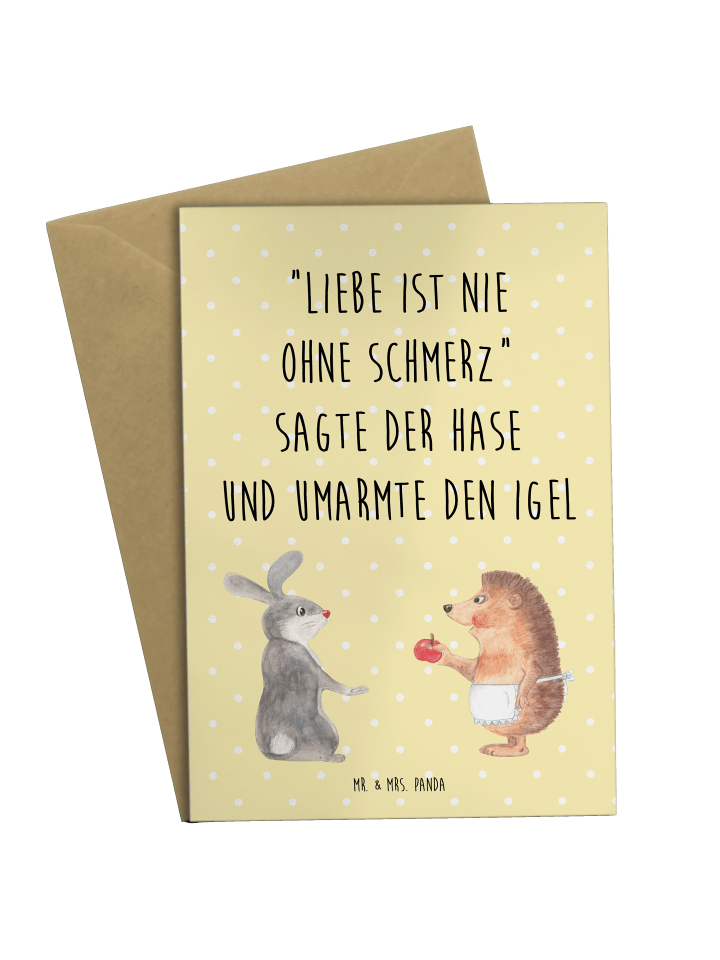Grußkarte Hase Igel mit Spruch in Gelb Pastell