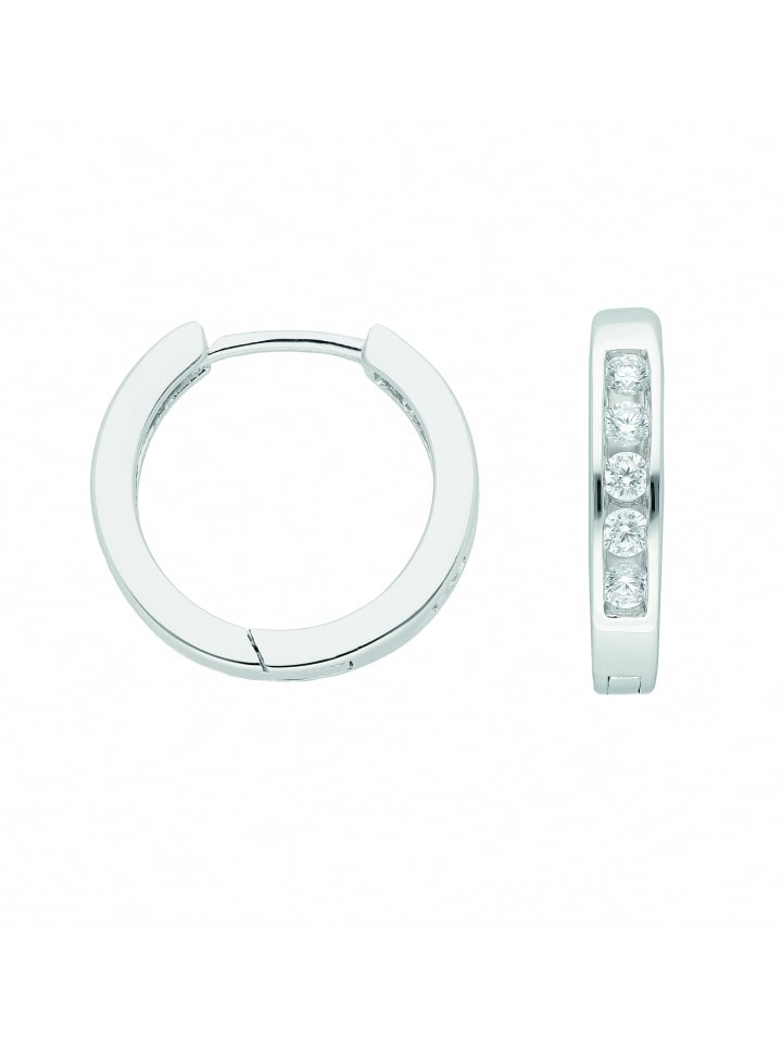 Damen 925 Silber Ohrringe / Creolen mit Zirkonia Ø 17 mm in silber