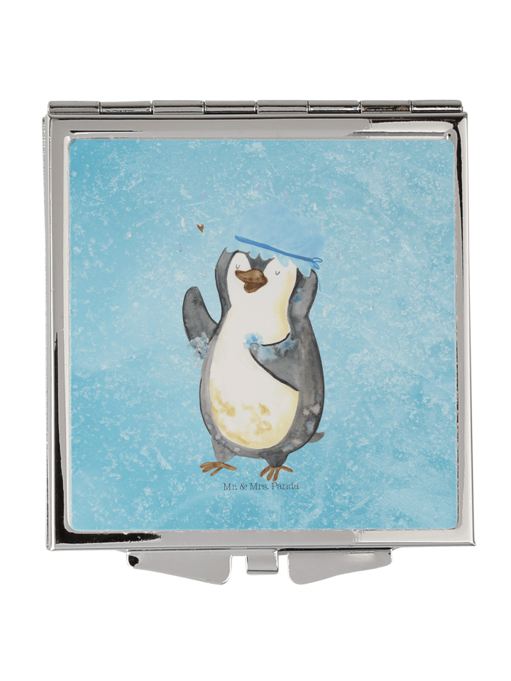 Schminkspiegel Pinguin Duschen ohne Spruch in Eisblau