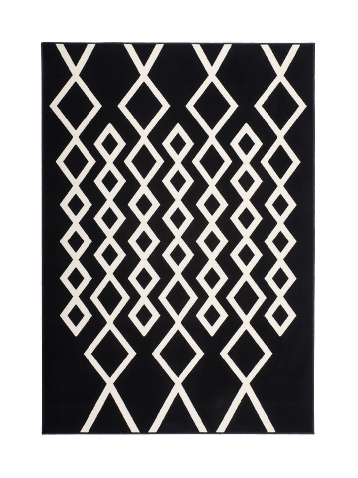 Kurzflor Teppich Laura 425 in Schwarz Elfenbein