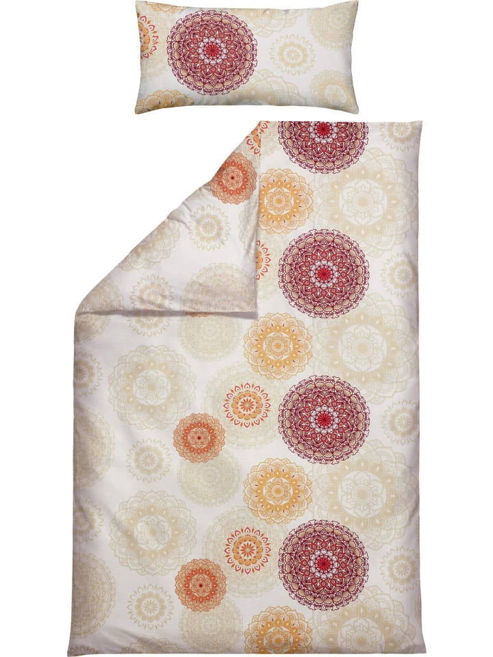 Seersucker Bettwäsche in beige-rot