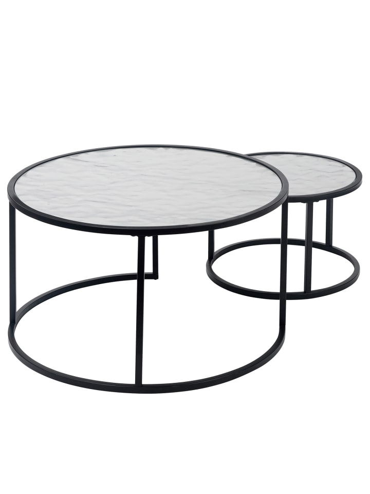 home24 Couchtisch 2er-Set aus Metall in Schwarz - 45 cm in Silber / Schwarz