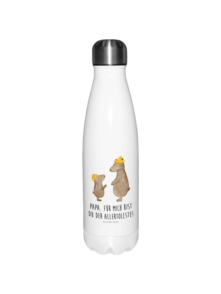 Edelstahl Trinkflasche Bären mit Hut mit Spruch in Weiß