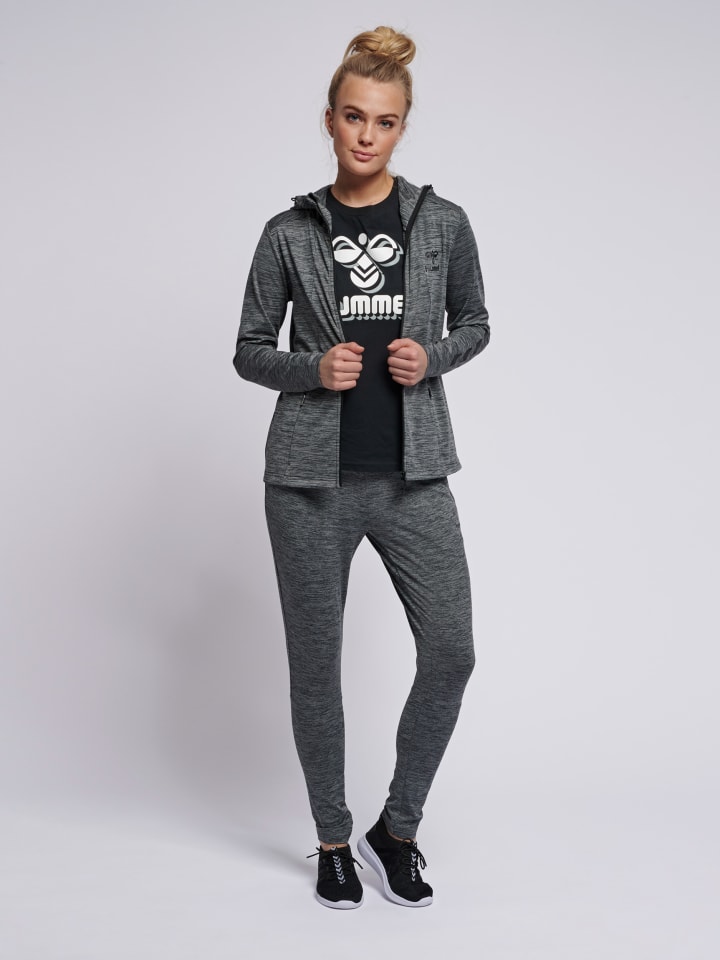 Reißverschluss Kapuzenpullover Hmlselby Multisport Damen in DARK GREY MELANGE
