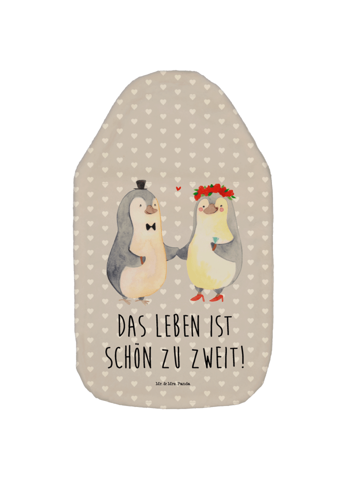 Wärmflasche Pinguin Heirat mit Spruch in Grau Pastell
