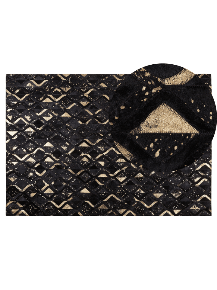 Kurzflor DEVELI in Schwarz/Gold - (W) 140 x (H) 1 x (L) 200 cm