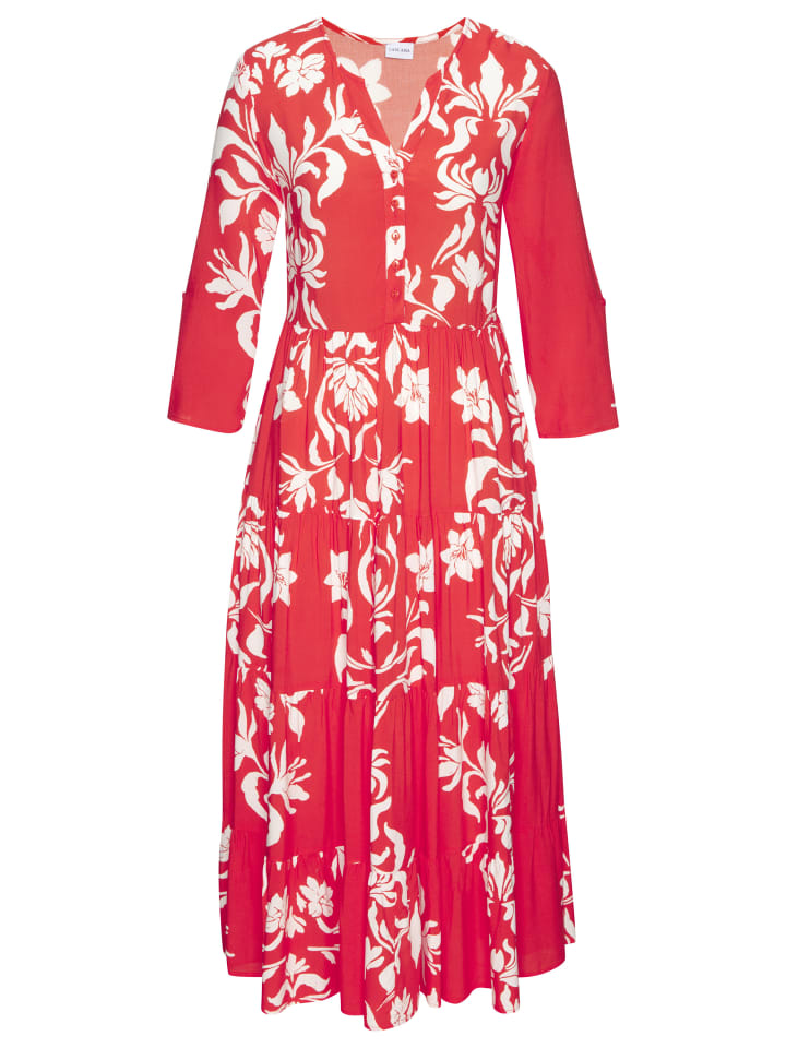 Maxikleid in rot-weiß bedruckt