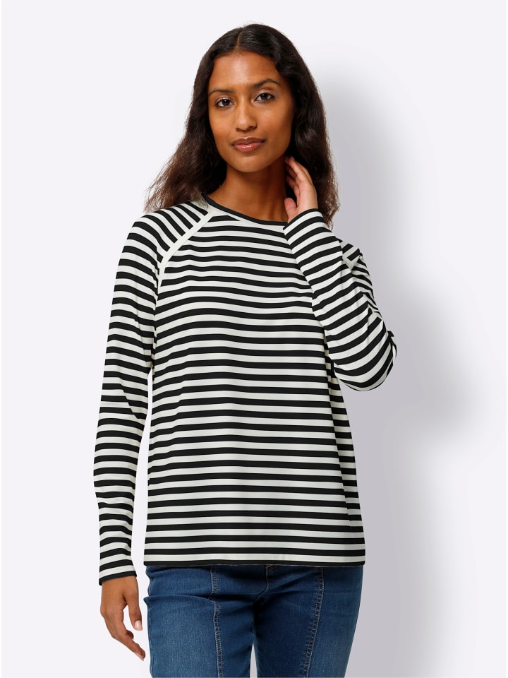 Langarm-Shirt in schwarz-ecru-gestreift