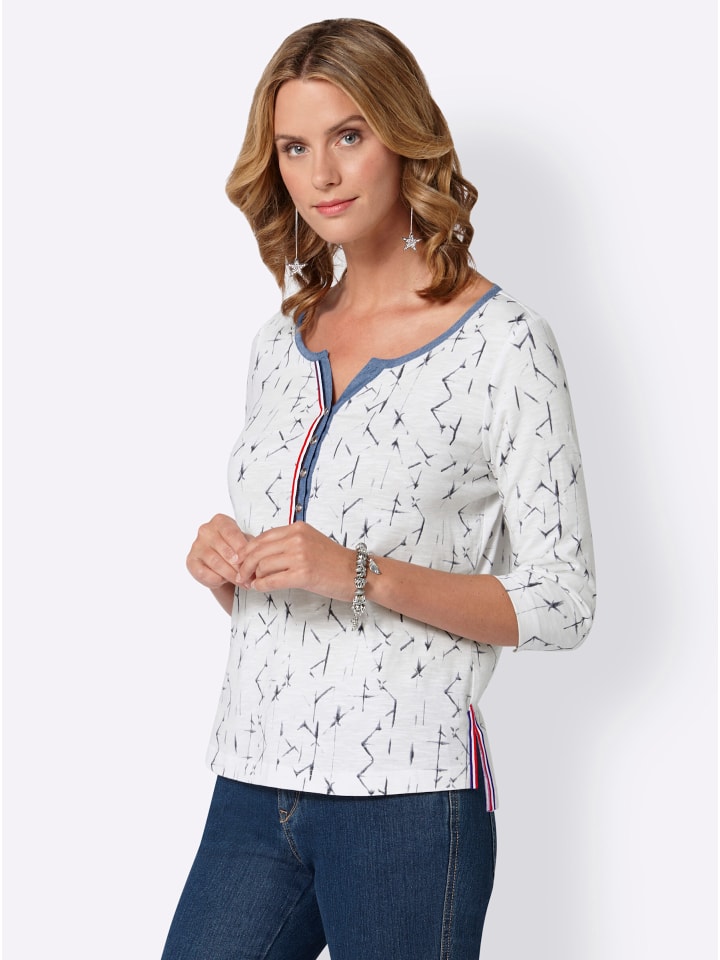 Shirt in weiß-blau-bedruckt