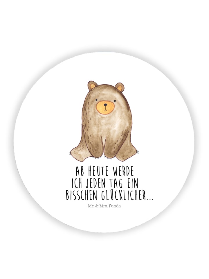 Magnet Bär sitzend mit Spruch in Weiß