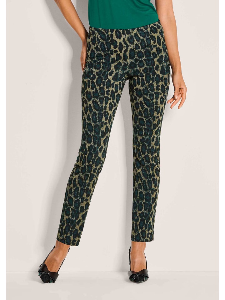 Gerade Jersey-Leggings mit Animal-Print in petrol / schwarz