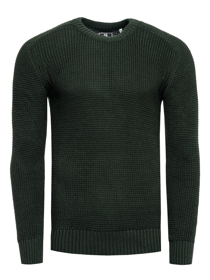 Grobstrick Slim Fit Rundhals-Pullover in Khaki