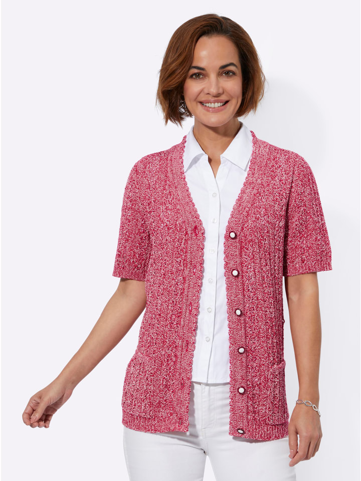 Strickjacke in rot-ecru-meliert