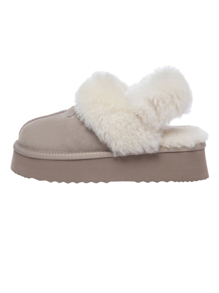 Leder Hausschuhe Mit Zwei Abnehmbaren Riemen - Fantail in Sand