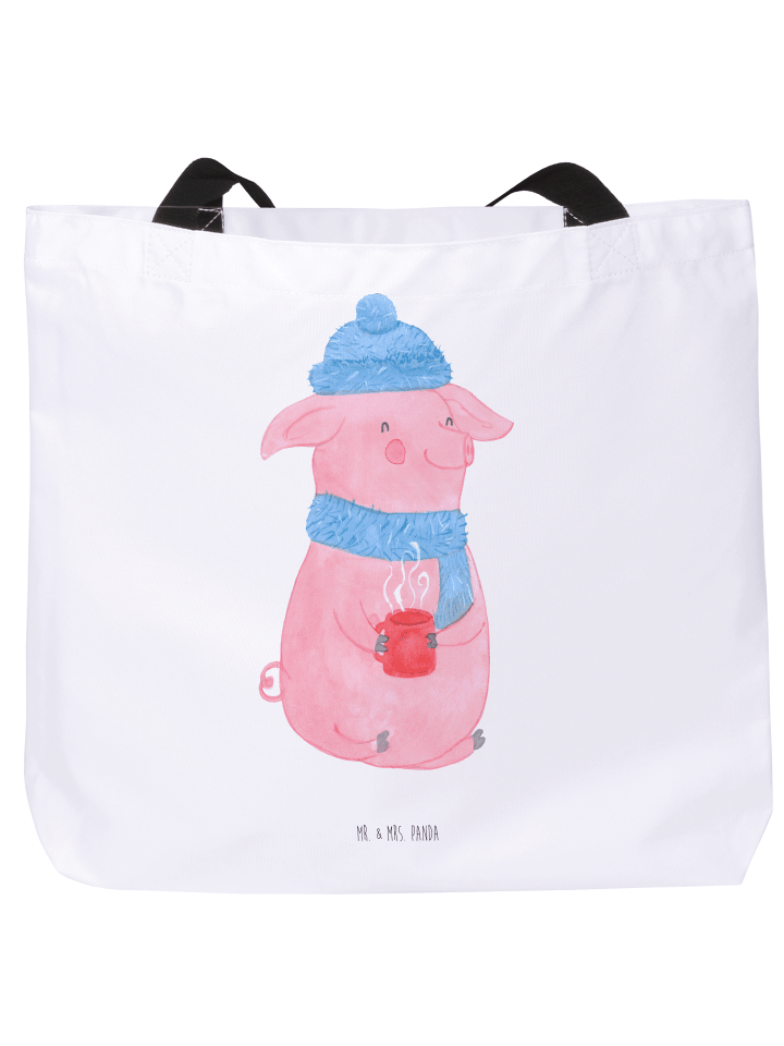 Tote Bag Schweinchen Glühwein ohne Spruch in Weiß