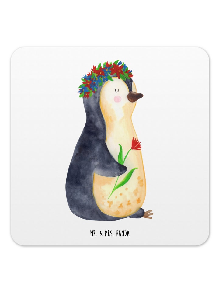 Tischuntersetzer Pinguin Blumen ohne Spruch in Weiß