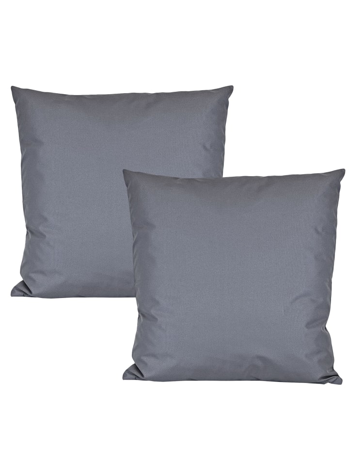 2er Set Outdoor Kissenhülle 60x60cm Uni in Blaugrau