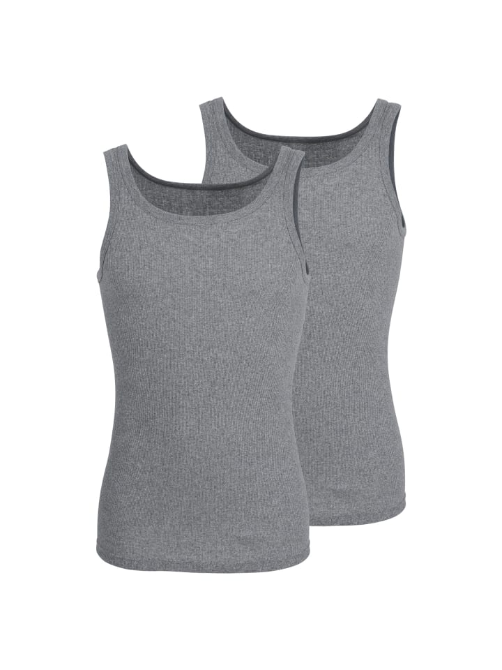 Tank-Top 2Er Pack Classic Double Rib in grau-mittel-melange