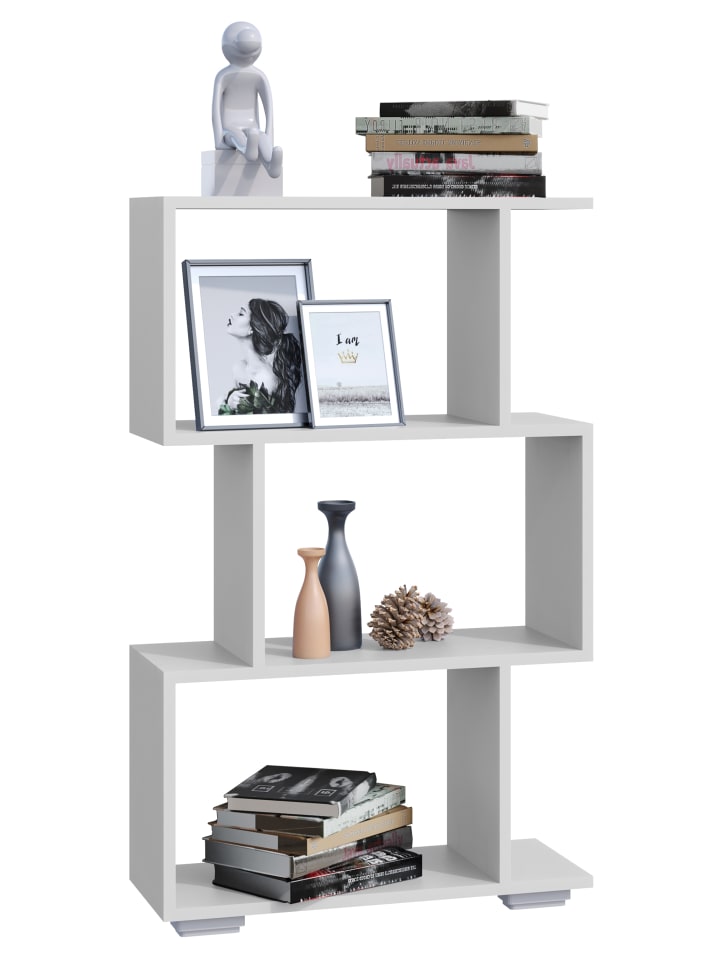 Holz Raumteiler Stand Regal Deko Bücher Palusa M in Weiß