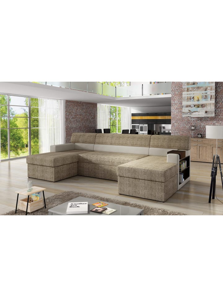Narkos Recamiere Rechts in Beige - (L) 159 x (B) 310 x (H) 90 cm