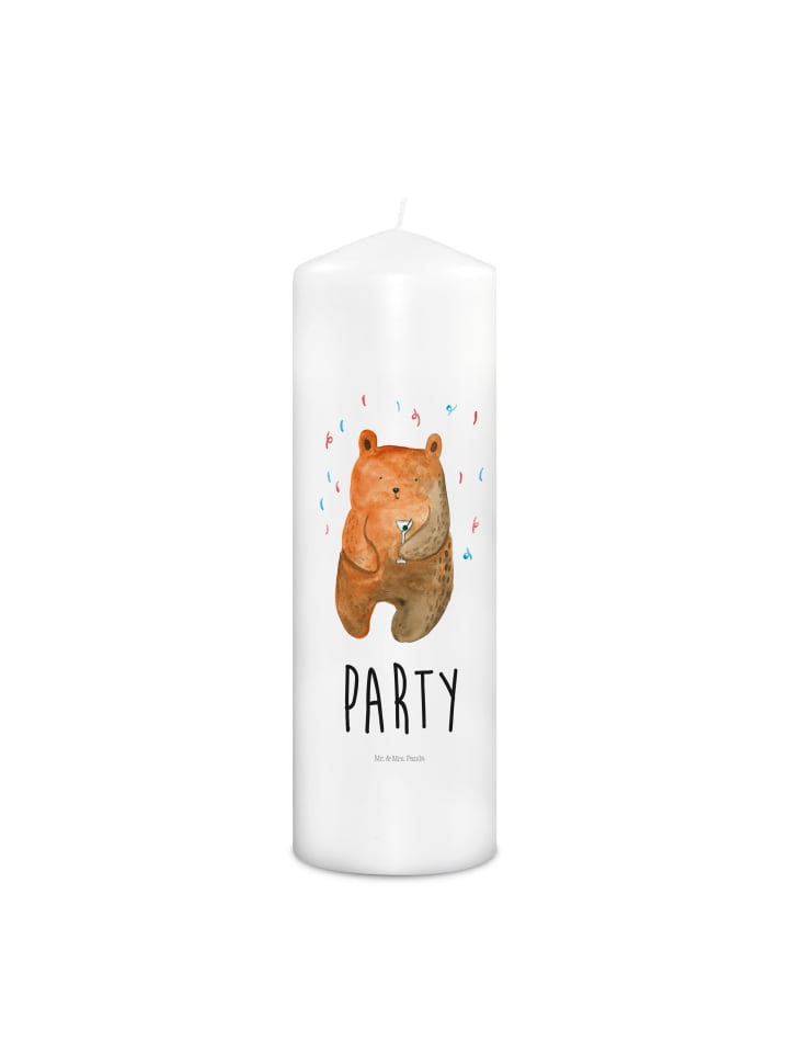 Kerze Bär Party mit Spruch in Weiß