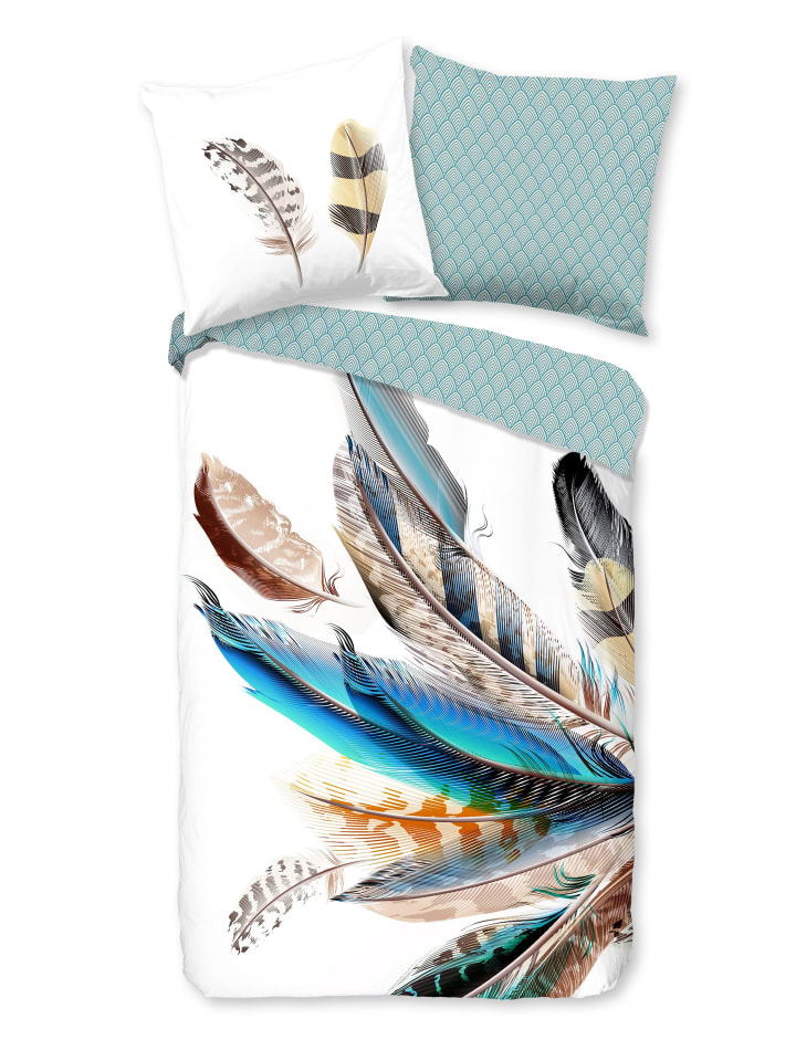 Comfort Flanell Bettwäsche - Feather - Federn, Vogel, Pfau in weiß