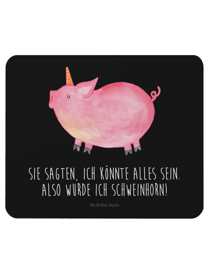 Mouse Pad Einhorn Schwein mit Spruch in Schwarz
