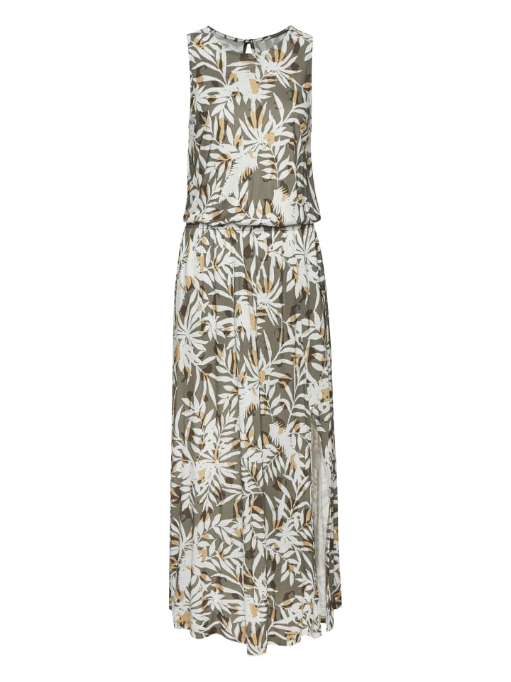 Maxikleid in grün-creme bedruckt