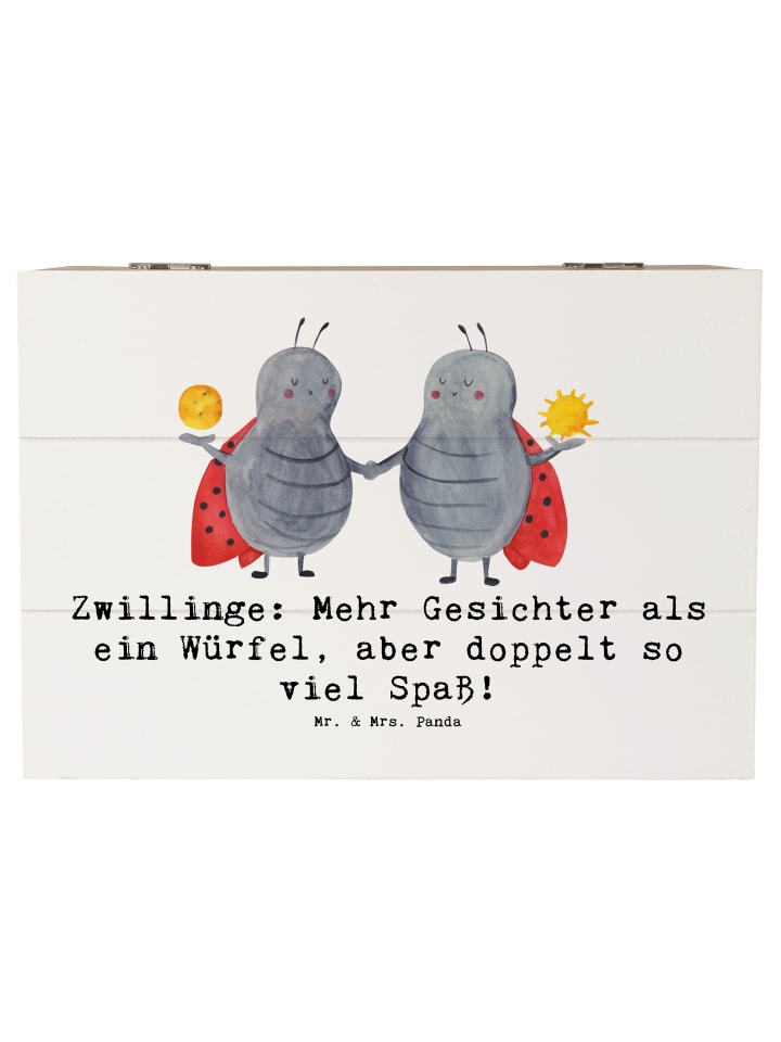 Holzkiste Zwillinge Spaß mit Spruch in Weiß