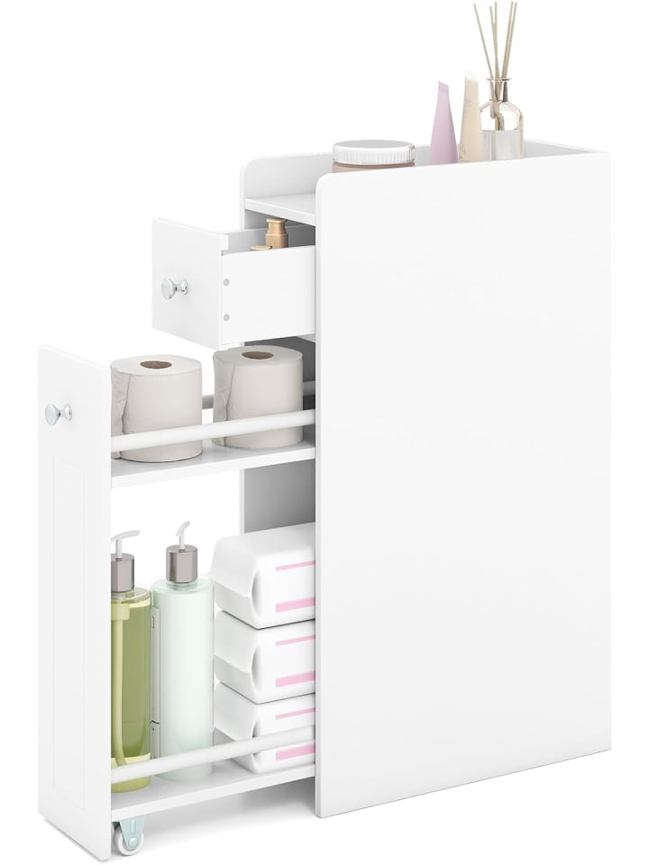 Nischenschrank mit Schublade & Rollen 18 x 40 x 70 cm in Weiß