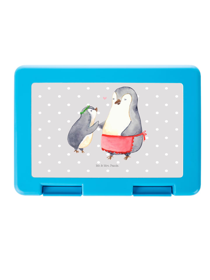 Brotdose Pinguin mit Kind ohne Spruch in Grau Pastell