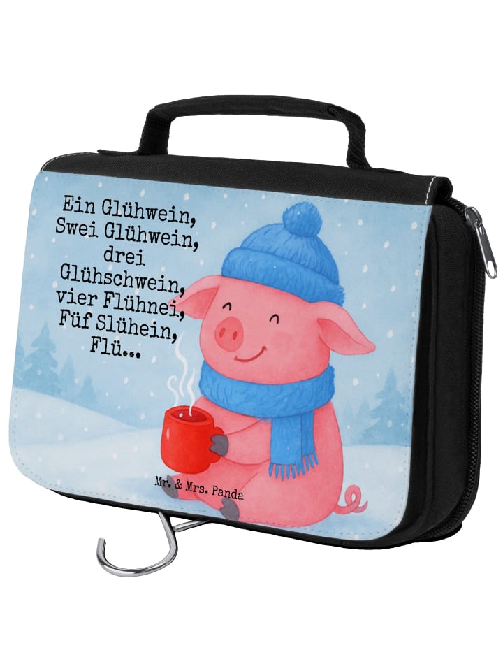 Kulturbeutel Schweinchen Glühwein Design mit Sp... in Weiß
