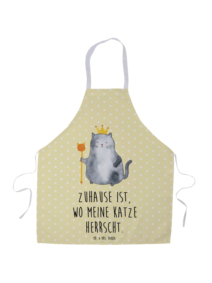 Küchenschürze Katze König mit Spruch in Gelb Pastell