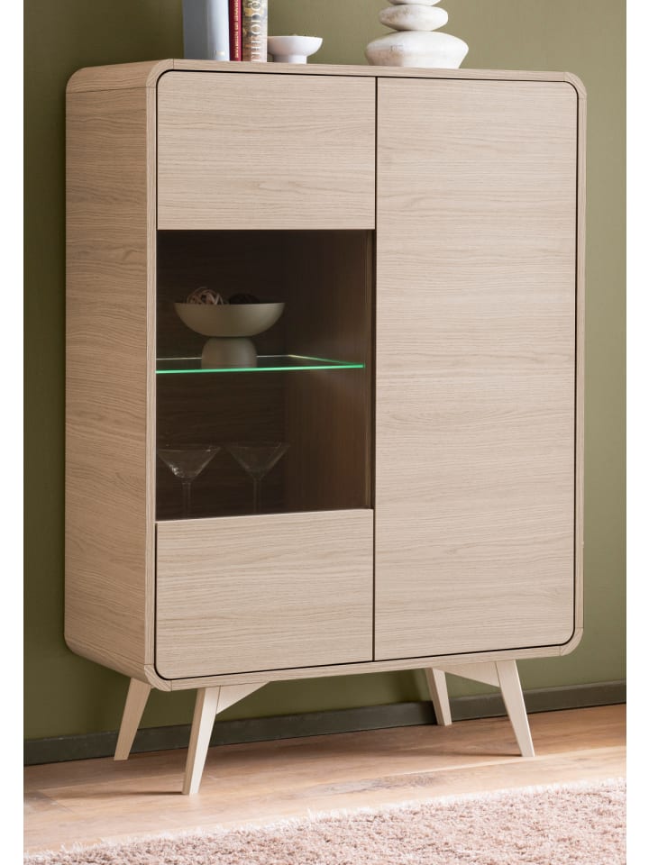 Vitrine Eiche natur skandinavisch 90 cm, Highboard mit Push-to-Open