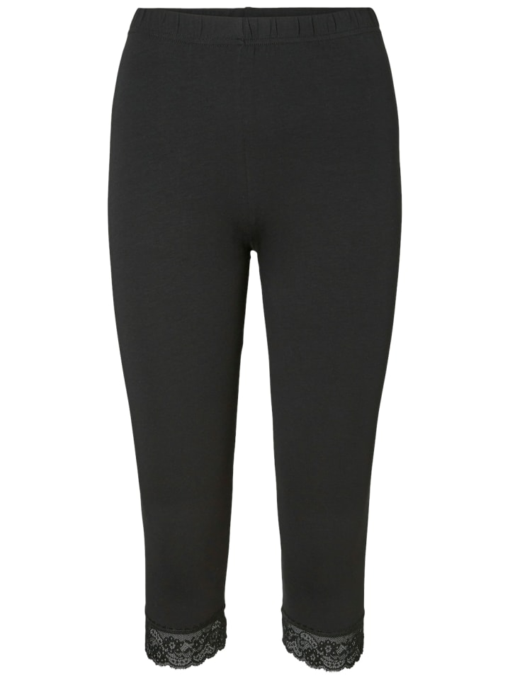 Kurze Leggings Hose mit Spitzen Detail in Schwarz