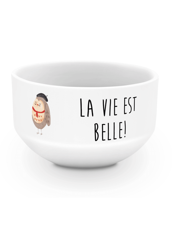 Schälchen Eule Frankreich mit Spruch in Weiß