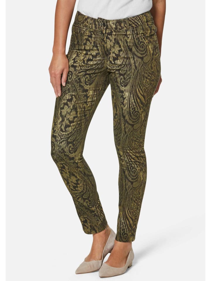 Schlanke Hose mit Paisley-Print, Stretch in khaki / multicolor