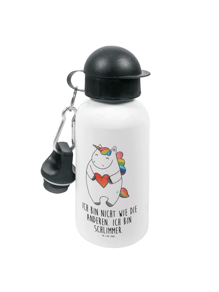 Wasserflasche Einhorn Herz mit Spruch in Weiß